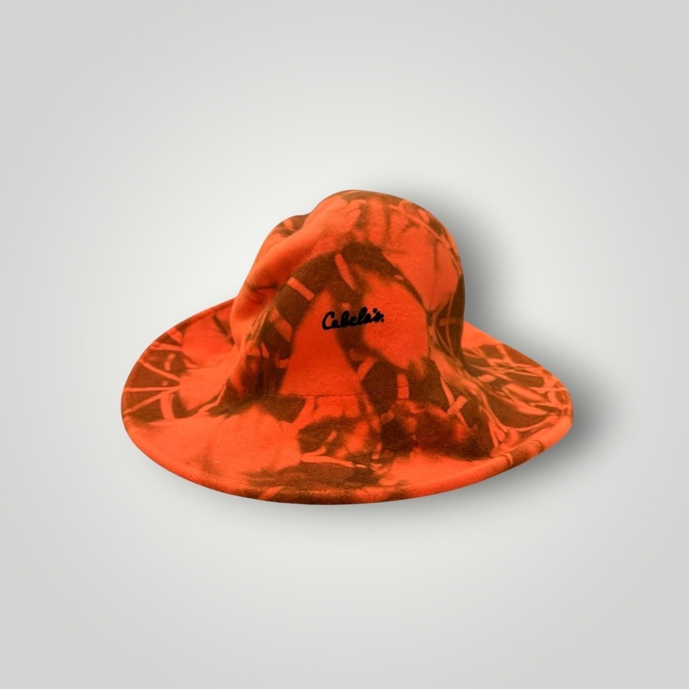 Cabelas Bucket Hat Unisex S/M Orange Camo Wool Felt Hunting Outdoor Wide Brim